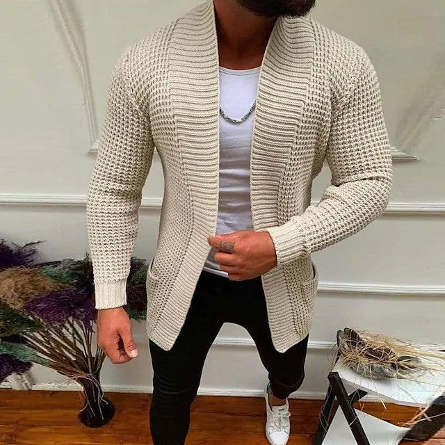 Men's Ribbed Knit Solid Color Sweater Cardigan